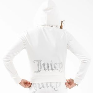Juicy Couture OG Bling Velour White Rhinestone Tracksuit Jacket Womans New